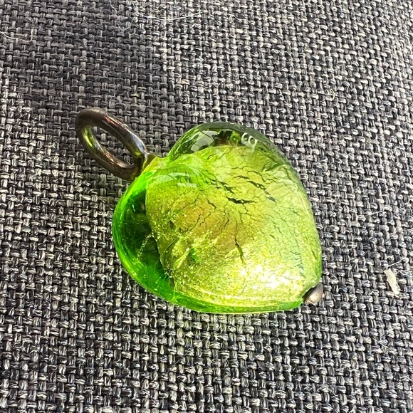 Vintage Y2K Murano Heart Glass & Sterling Silver Lime Green Necklace Pendant - Picture 6 of 17